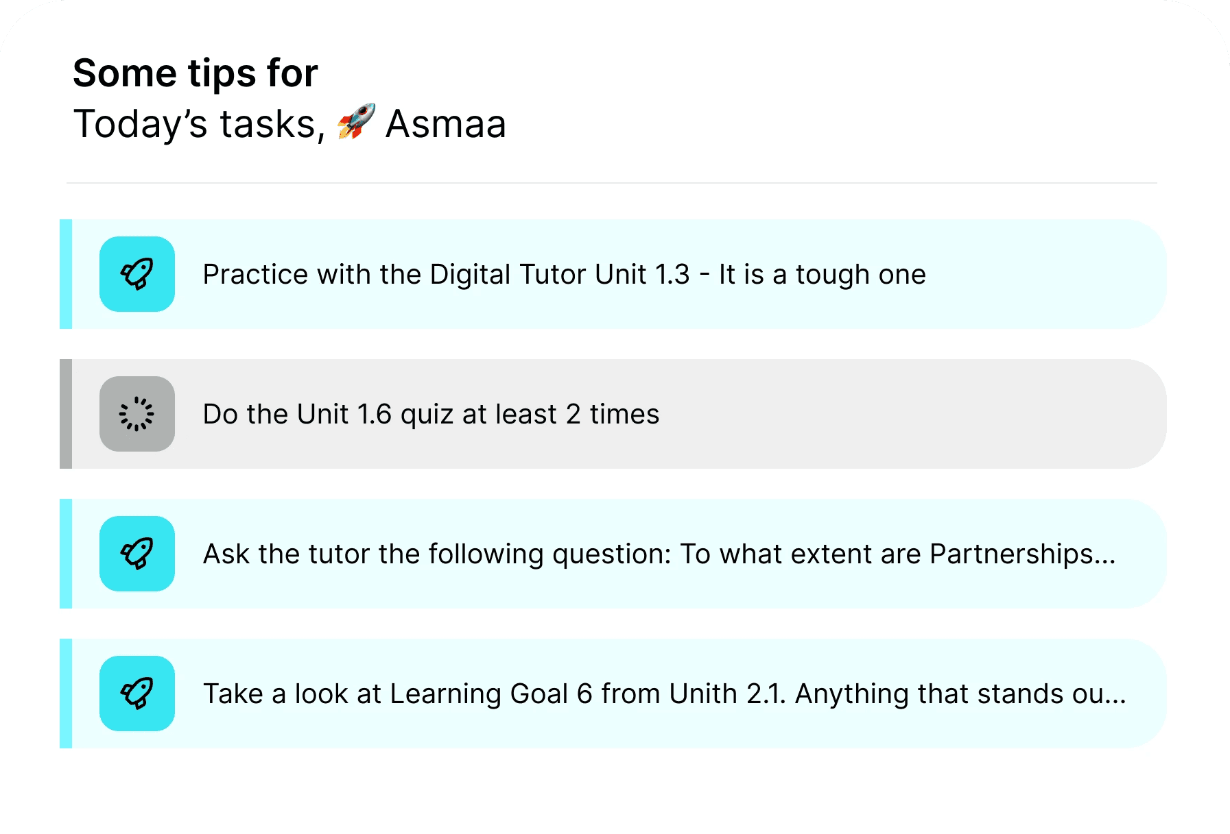AI suggestions for the next study task